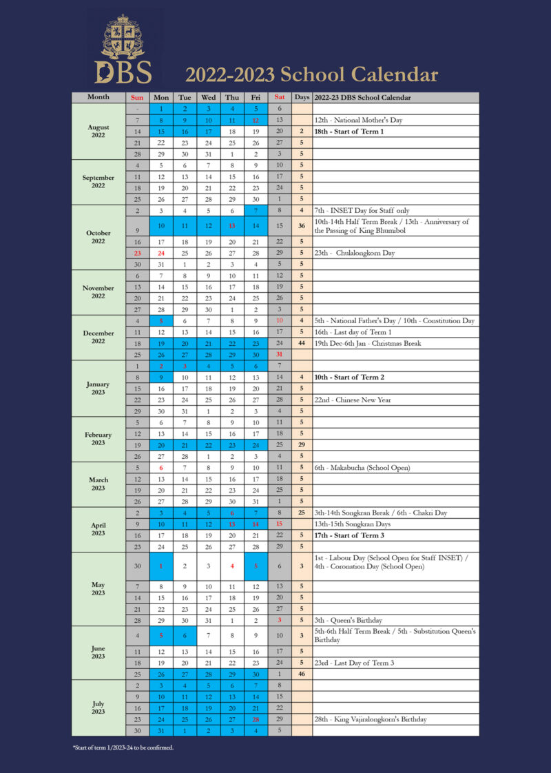 Calendar DBS Denla British School